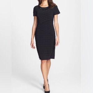 Adrianna Papell Black Beaded Neckline Sheath Dress Size 6